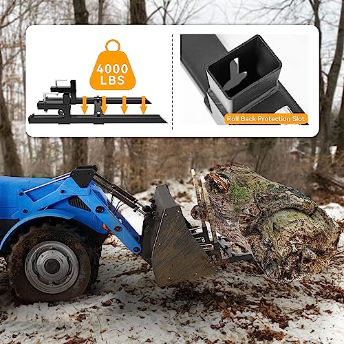 YINTATECH 60" 4000lbs Clamp on Pallet Forks Heavy Duty Tractor Forks with Adjustable Stabilizer Bar Tractor Bucket Forks for Tractor Attachments, Skid Steer, Loader Bucket