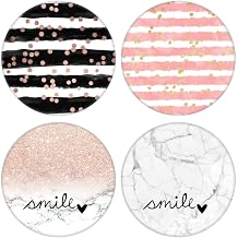 MOKKI 4 Pack Phone Grip,Cell Phone Holder for Smartphone,Finger Expanding Kickstand Stand - Rose Gold Confetti Black Stripes Smile