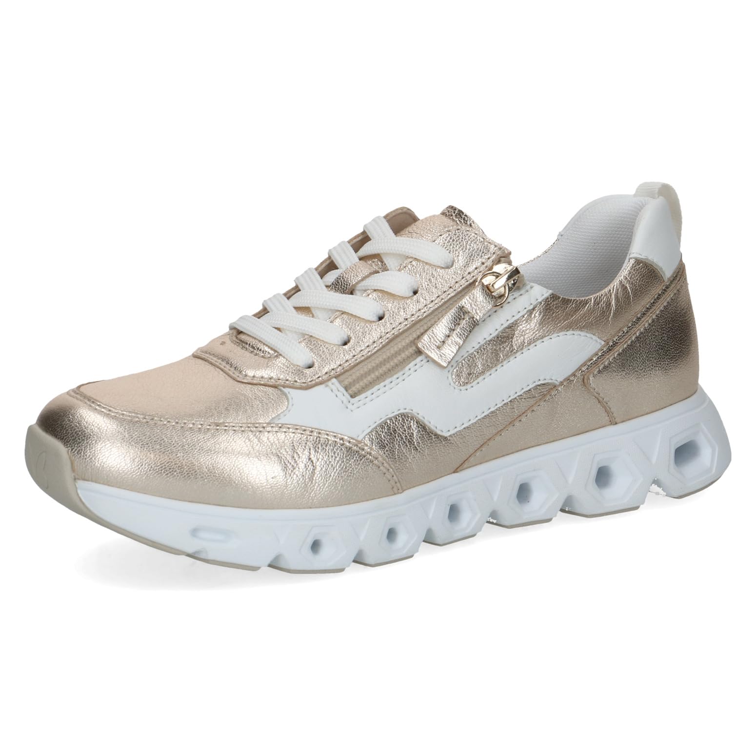 CAPRICE Women's Leather Sneakers, Metallic (Platin.MET.CO), 7.5 UK