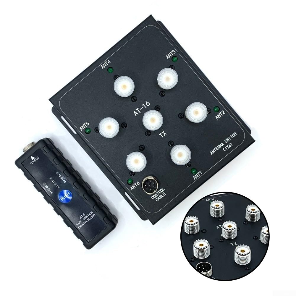 AT16 Kit interruttore antenna coassiale a 6 canali, interfaccia PEP SO-239 da 800 W per stazione base e radio portatili, design 1 in 6 uscite per commutazione rapida