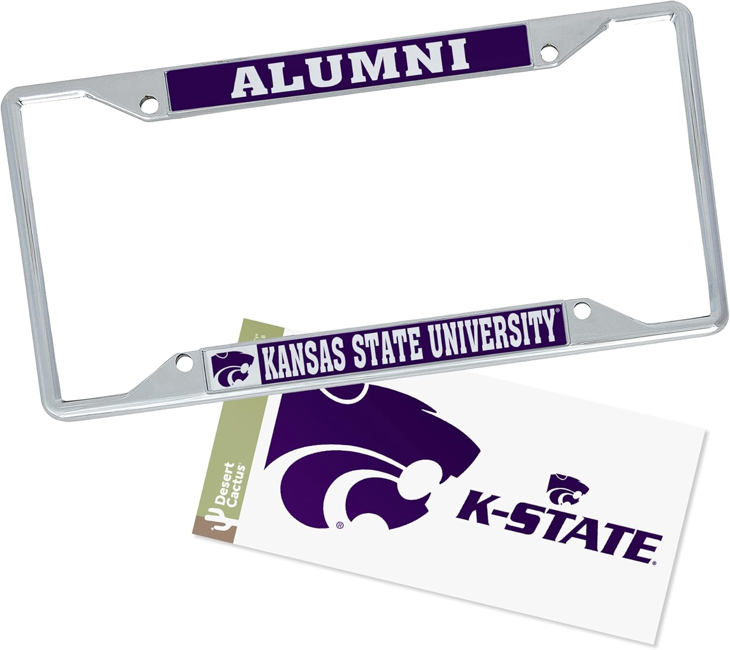 Desert Cactus Kansas State University License Plate Frame and Sticker Car Tag Holder for Front or Back of Car Officially Licensed Metal (Sticker Frame Combo - Alumni)