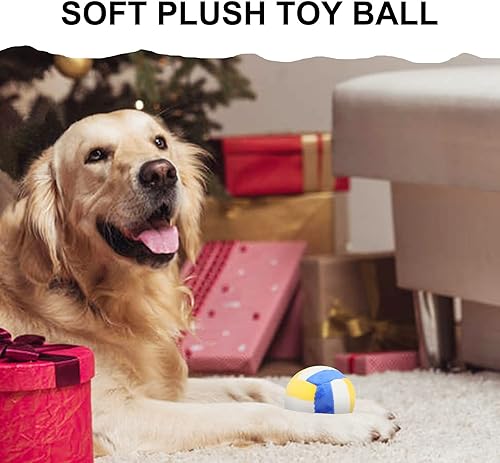 Miniatura 4 de Pelotas interactivas para perros, paquete de 2 pelotas chirriantes de felpa para perros, pelota de juguete para perros de fútbol y voleibol para