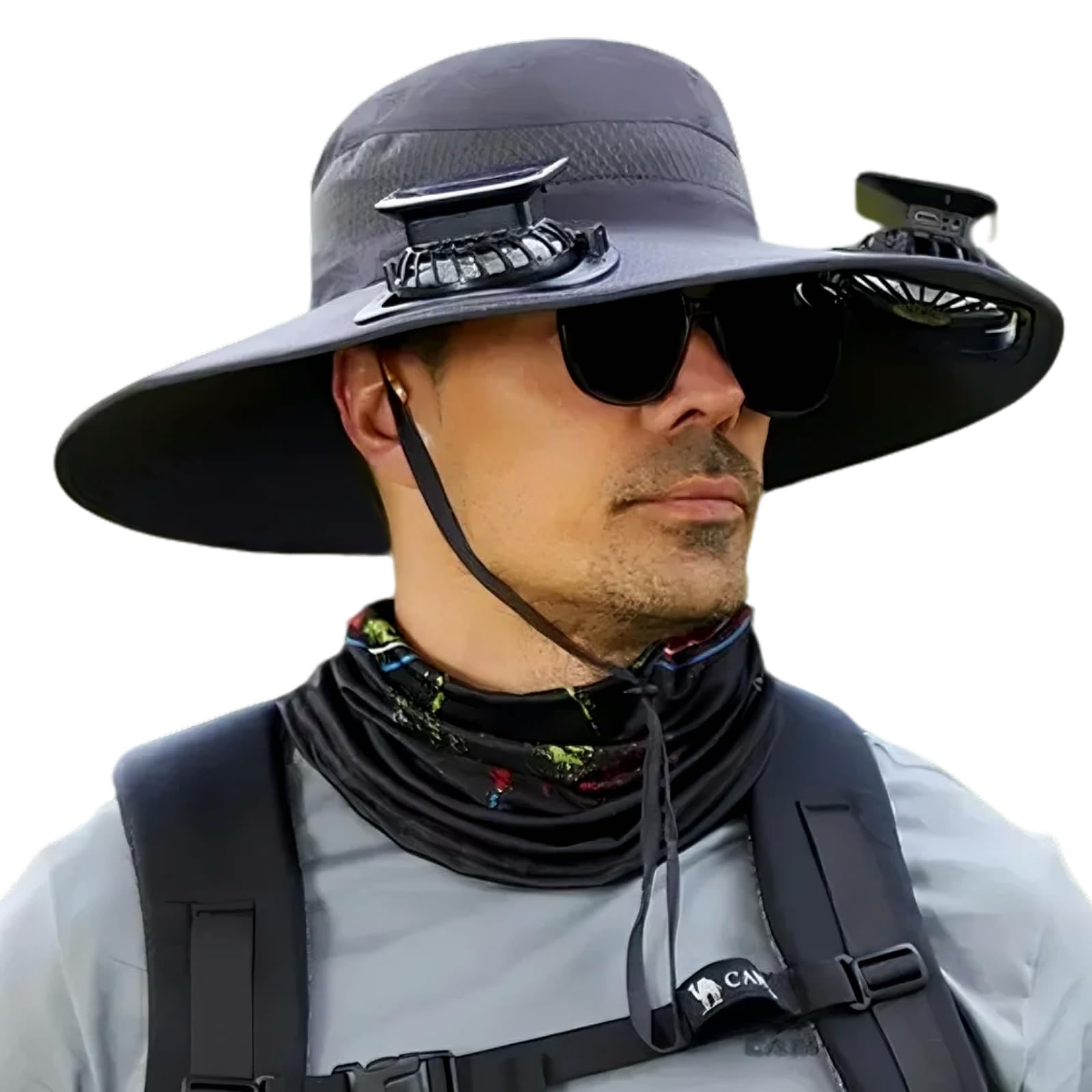 Credelin Solar Fan Hat for Men,Wide Brim Outdoor Fishing Hat 2 Solar Fan 3-Speed Adjustable Beach Cap for Camping, Hiking