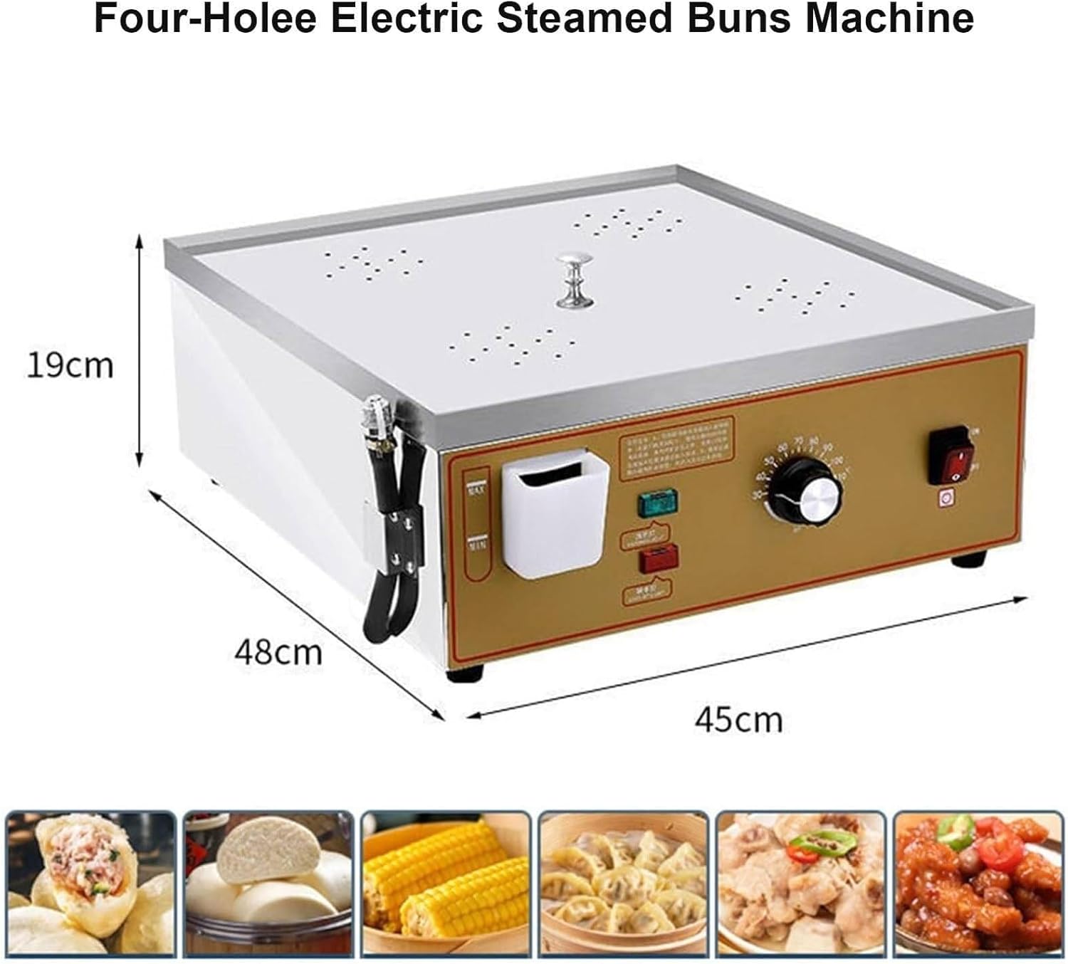 Steamed Bun Machine, 2/4/6-Hole Commercial Food Steamer with 30~110°C Temperature,Stainless Steel Bun Steamer Machine,4holes
