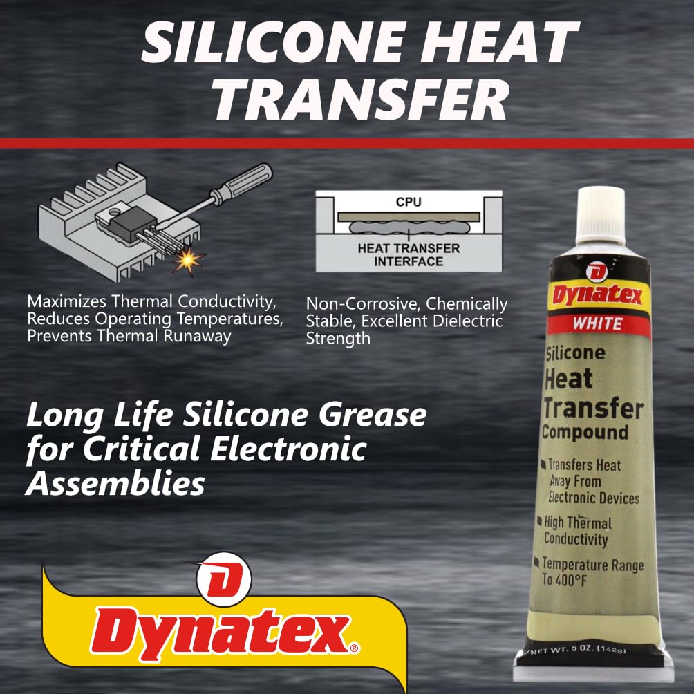 Dynatex Silicone Heat Transfer Compound 5 oz Tube - High Thermal Conductivity, Low Bleed, High Temp Stability, Non-Hardening (2-Pack)