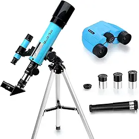 Telescópio lunar para crianças e iniciantes em astronomia, telescópio refrator com mira localizadora e 3 oculares, telescópio de viagem com binóculos HD compactos para observação da lua,