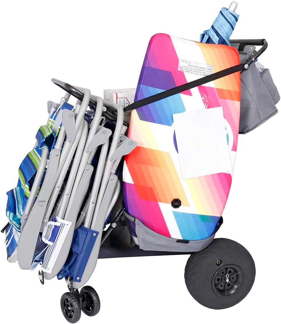 Ultimate Buggy Beach Cart with Big Wheels for Sand, Wide Wheel Wagon with Insulated Cooler Bag, Body Board and Umbrella Holder, 100 lbs Capacity