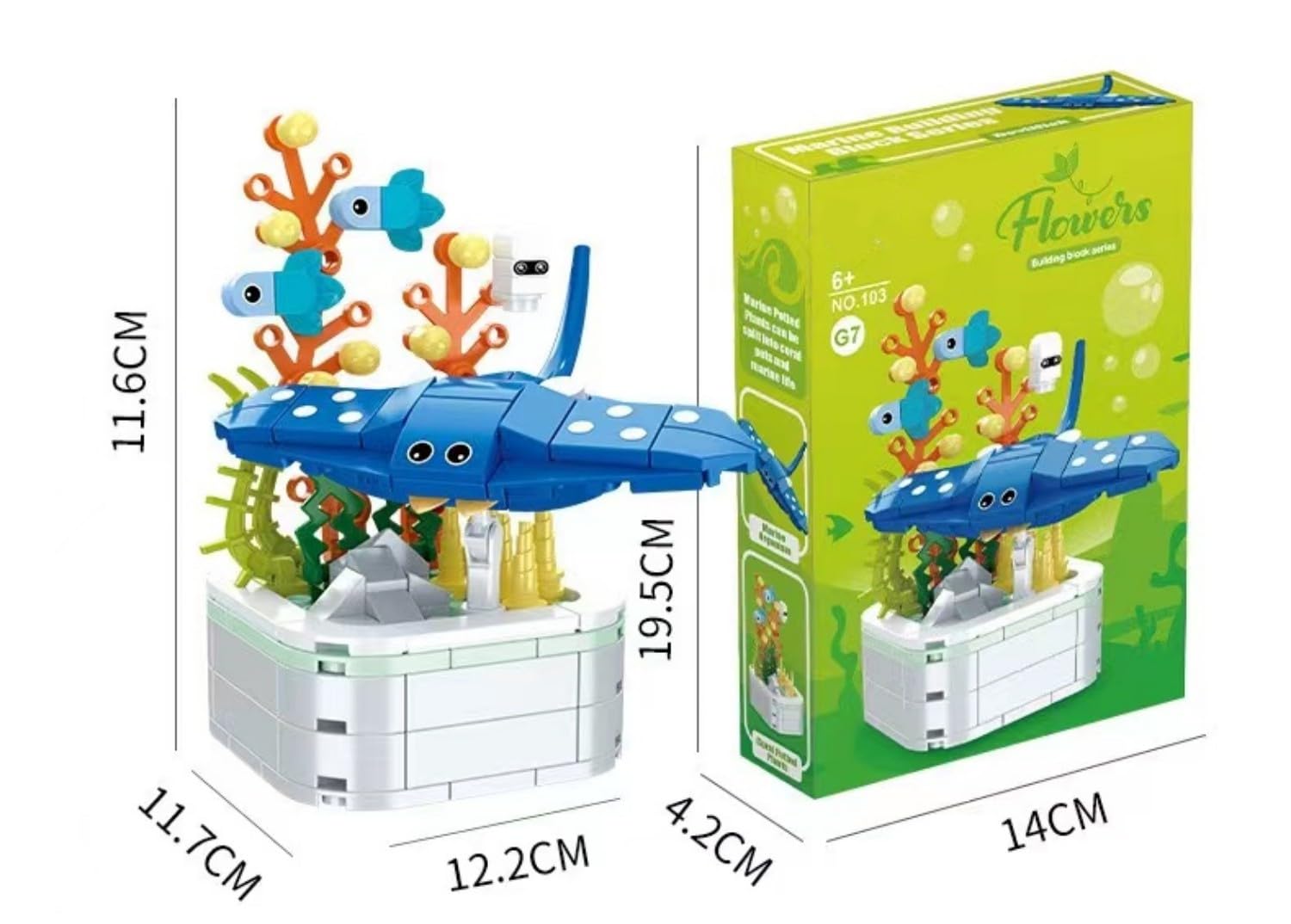 Marine Animals Building Blocks Sets, 144 PCS Manta Ray Potted Plant Sea Animal Building Set, Sea Creature Mini Building Kit - Image 2