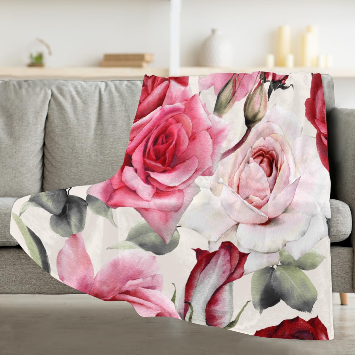 Coperta in pile vintage con fiori disegnati a mano, morbida e leggera, perfetta per letto, divano, viaggi, campeggio, 149,9 x 199,9 cm
