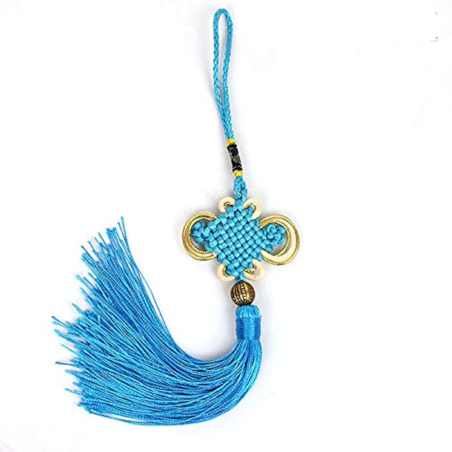 10pcs Chinese Knot Silky Floss Chinese Knots with Gold Satin Silk Handmade Fortune Tassels for New Year's Gifts, Spring Festival Home Decor Car Handing Decoration (Blue)