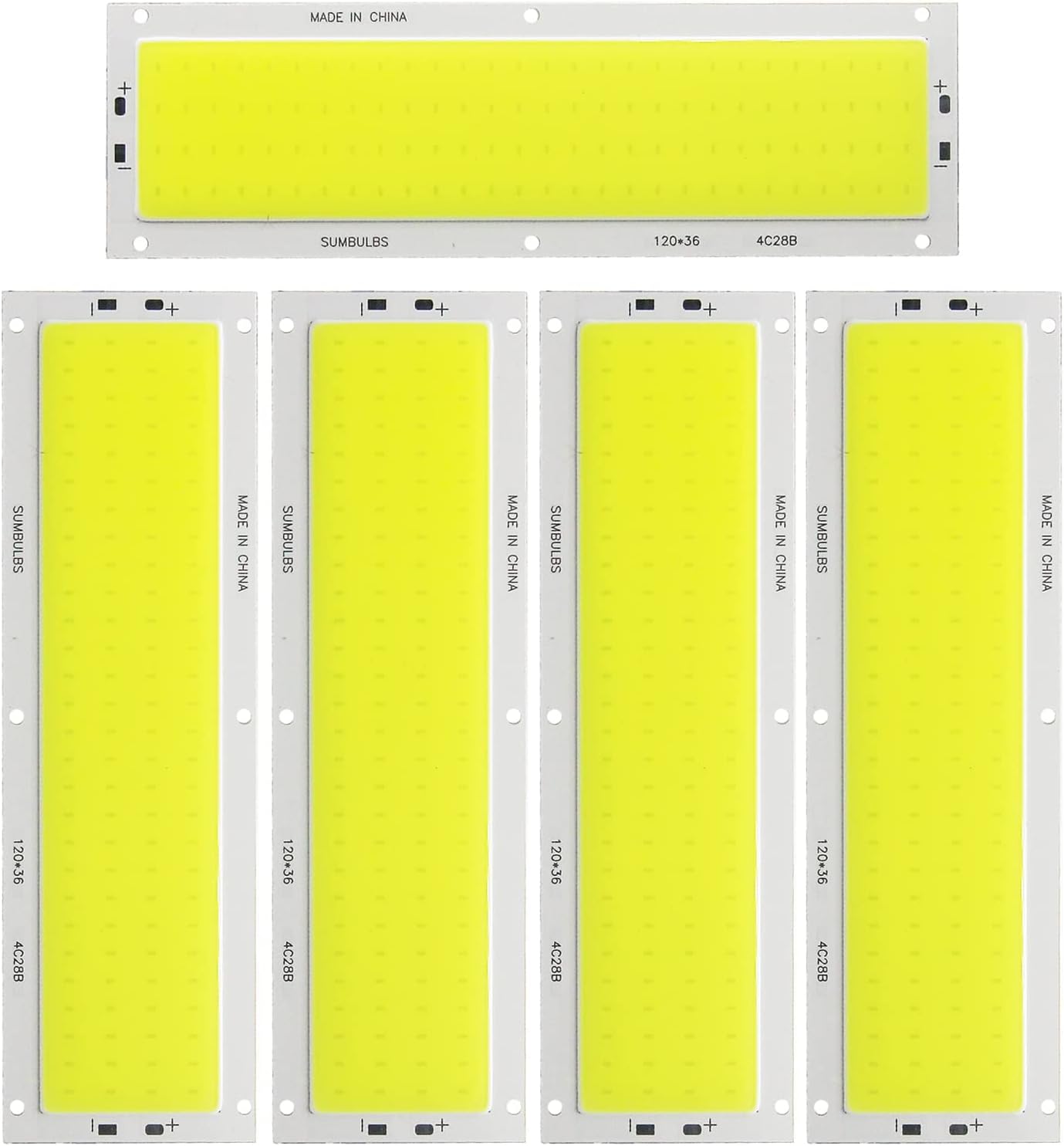 5 Pack COB LED Bar Lamp Module, 112-SMD Chip, 1600LM 16W Light Strip, DC 12V Input for DIY Car Auto Work Light, 4.7x1.4in Ultra-Thin Panel, White 6500K