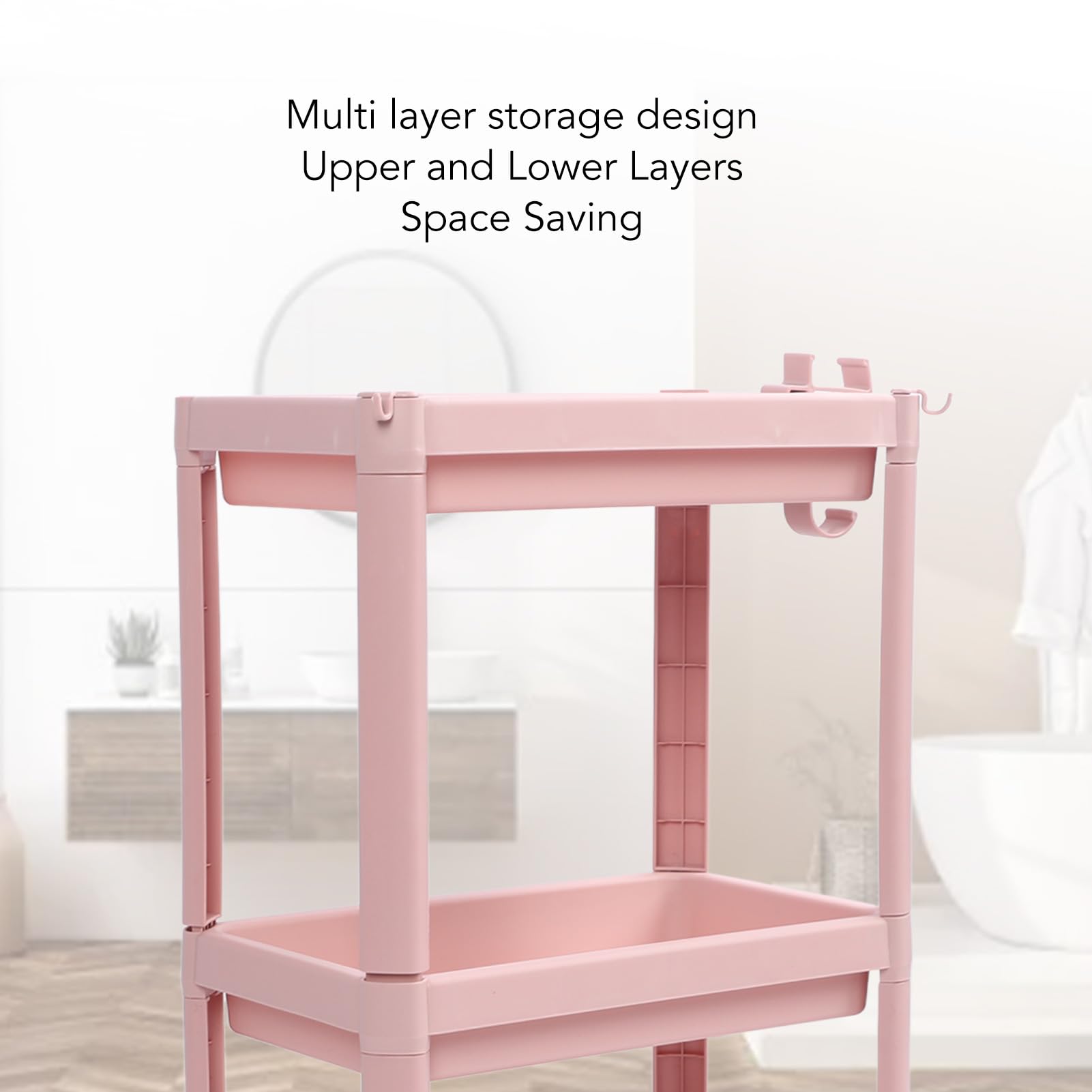 Estante de Almacenamiento de plástico de 3 Niveles, Estante de Almacenamiento de Piso de baño Rosa, Organizador de Estante de baño, Estante de pie Estable y Duradero de (Cuatro Capas)