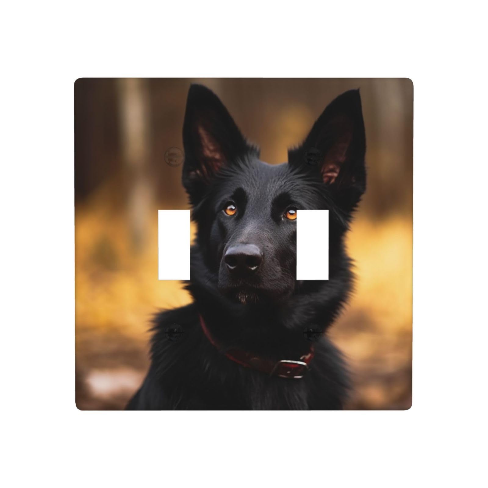 Aceprints Black Shepherd Dog 2 Gang Double Toggle Wall Plates, Unbreakable Decorative Duplex Light Switch Plate Covers Electrical Switchplate Cover Faceplate For Bathroom Kitchen Decor