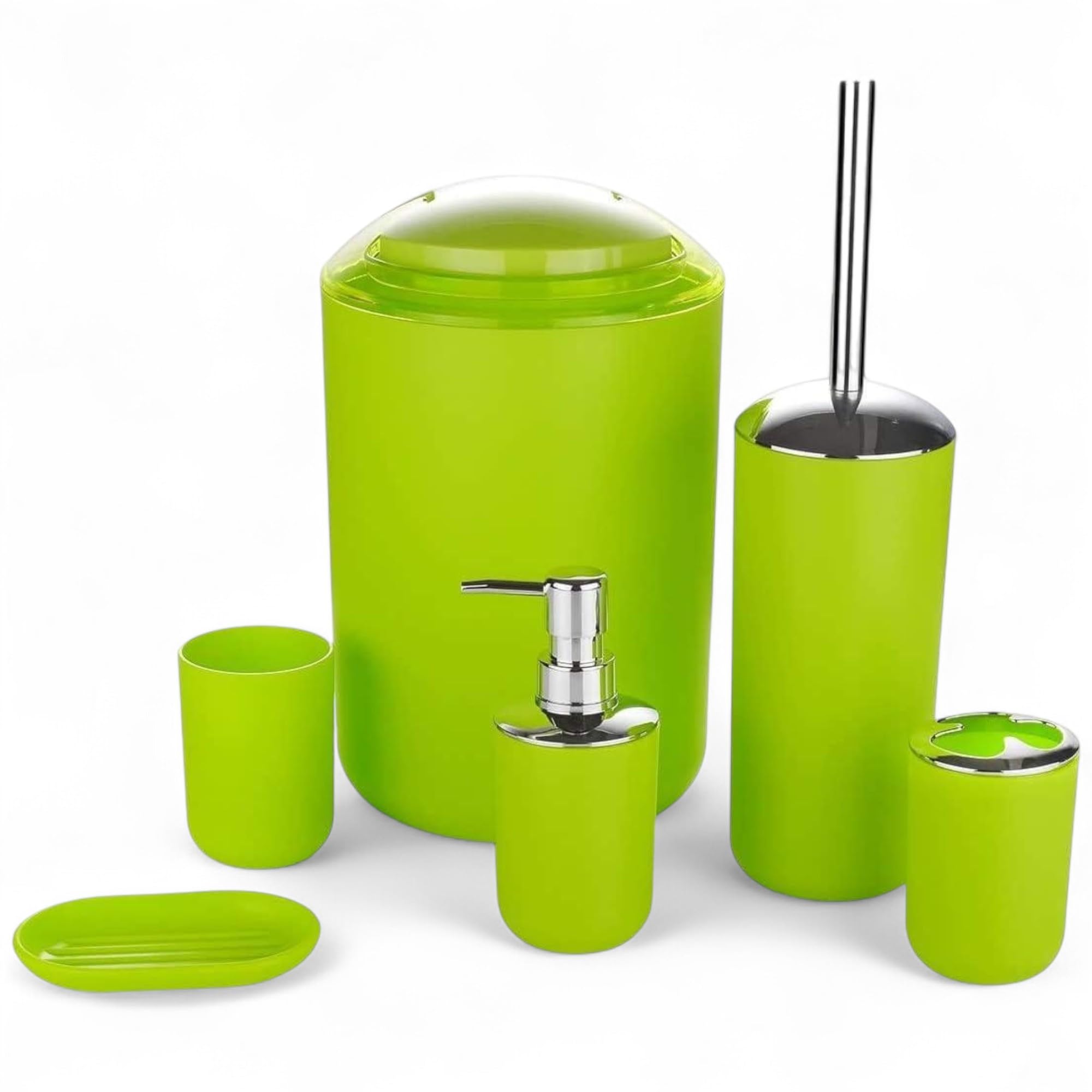 GMMH – Set di 6 accessori da bagno, con dispenser per sapone, porta saponetta e scopino per WC (modello 3, verde)