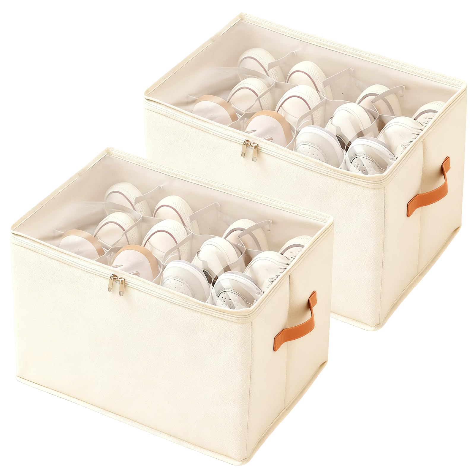 YYTECH 2 Stück Schuhaufbewahrung Schuhorganizer Schuhschrank, Schuh Organizer, Schuhaufbewahrung Platzsparend, Schuhboxen Stapelbar, Schuhkarton Mit Deckel, Schuhorganizer für Closet