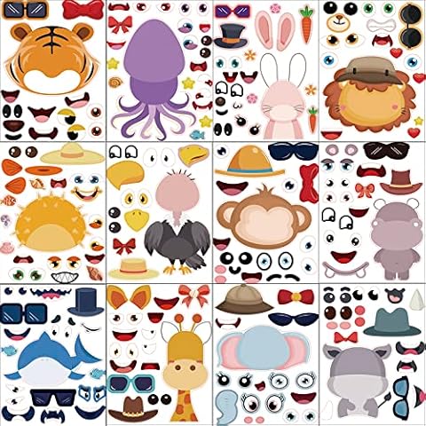 TRAZZO 36 Sheets Kids Stickers Make-a-face Sticker Animal Mix and Match Sticker Sheets for Toddlers Gifts Kids Party Favor Supplies Craft Cover