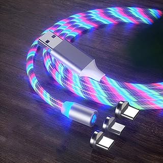 LED Flowing Magnetic Charging Cable 3 in 1 USB C 6.6ft Light Up Party Shining Android Magnetic Phone Charger Cord Compatible with Type C Micro USB Smartphone iProduct Device