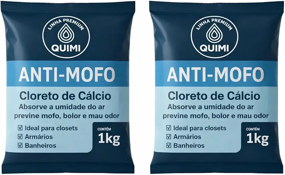 Kit 2 Anti-mofo - Absorvedor de Umidade com Cloreto de Cálcio – Ideal para Closets, Armários, Banheiros e Ambientes Fechados - 2kg