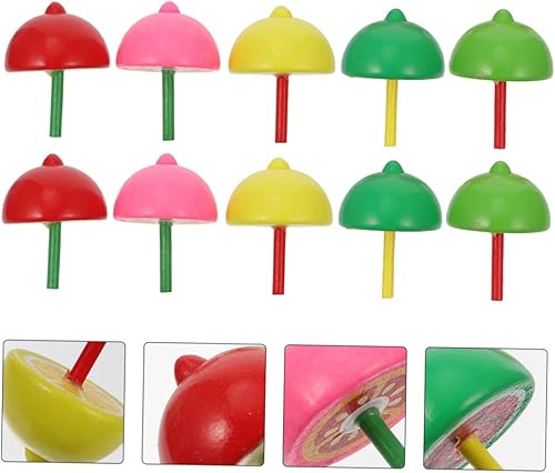 Wooden Kids Tops Toy 20 Pieces Fruit Rotative Tops Pull String for Kids Random Style