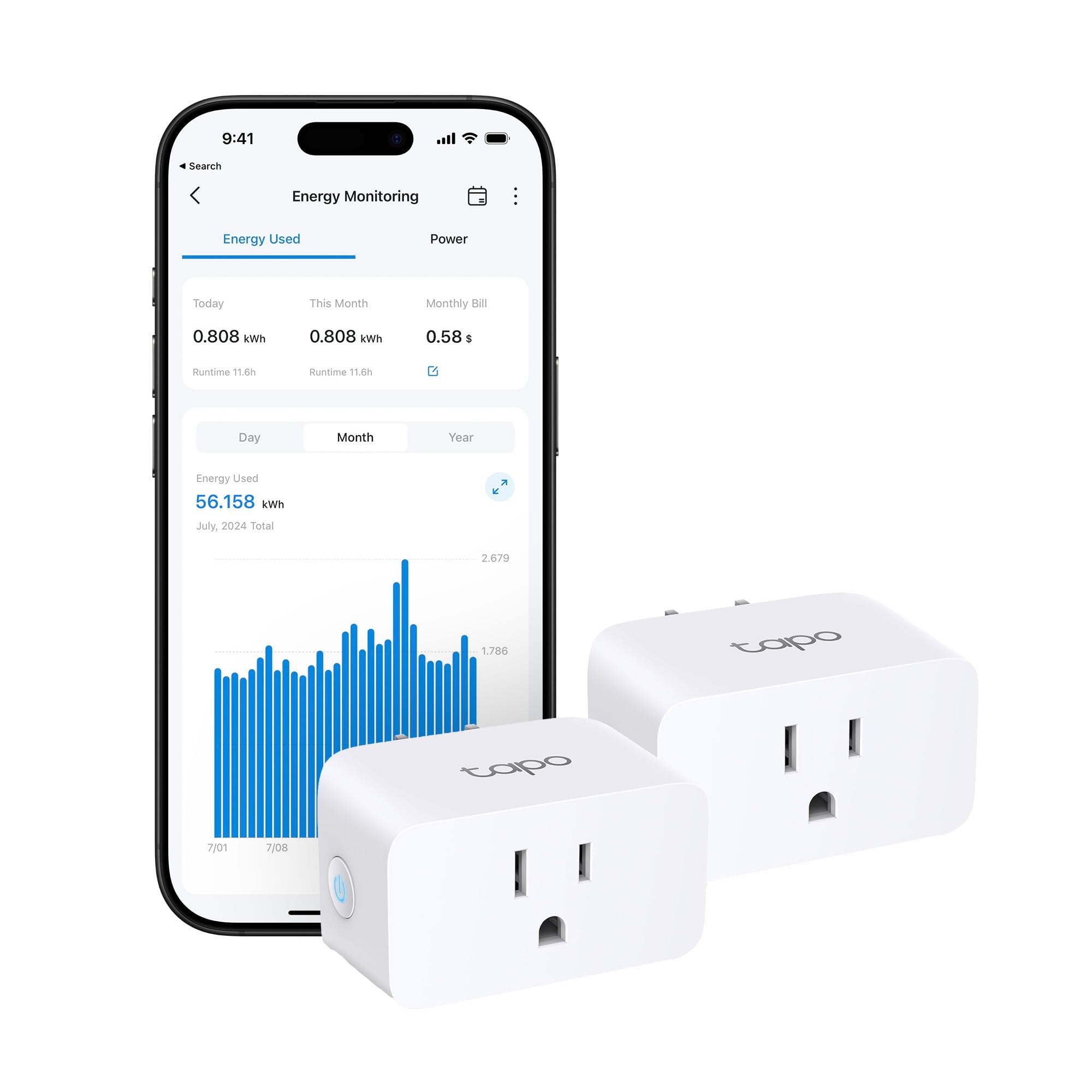 TP-Link Tapo Smart Plug Mini, Matter Compatible, Compatible with Alexa, Google Home & Samsung SmartThings, Energy Monitoring, 15A, UL Certified, 2.4G Wi-Fi Only, Tapo P110M(2-Pack), Matter + Energy Monitoring, 2-Pack