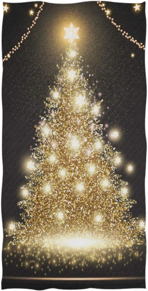 Naanle Gold Shining Christmas Tree Print Soft Large Decorative Hand Towels Multipurpose for Bathroom, Hotel, Gym and Spa (16" x 30",Black Golden)