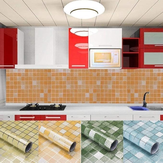Image of KBR Self-Adhesive PVC 3D Wall Sticker Wallpaper, Kitchen Backsplash Silver Stickers Wallpaper for Hotel, Bedroom & Cafe Walls (60cm x 200cm, Pack of 2)