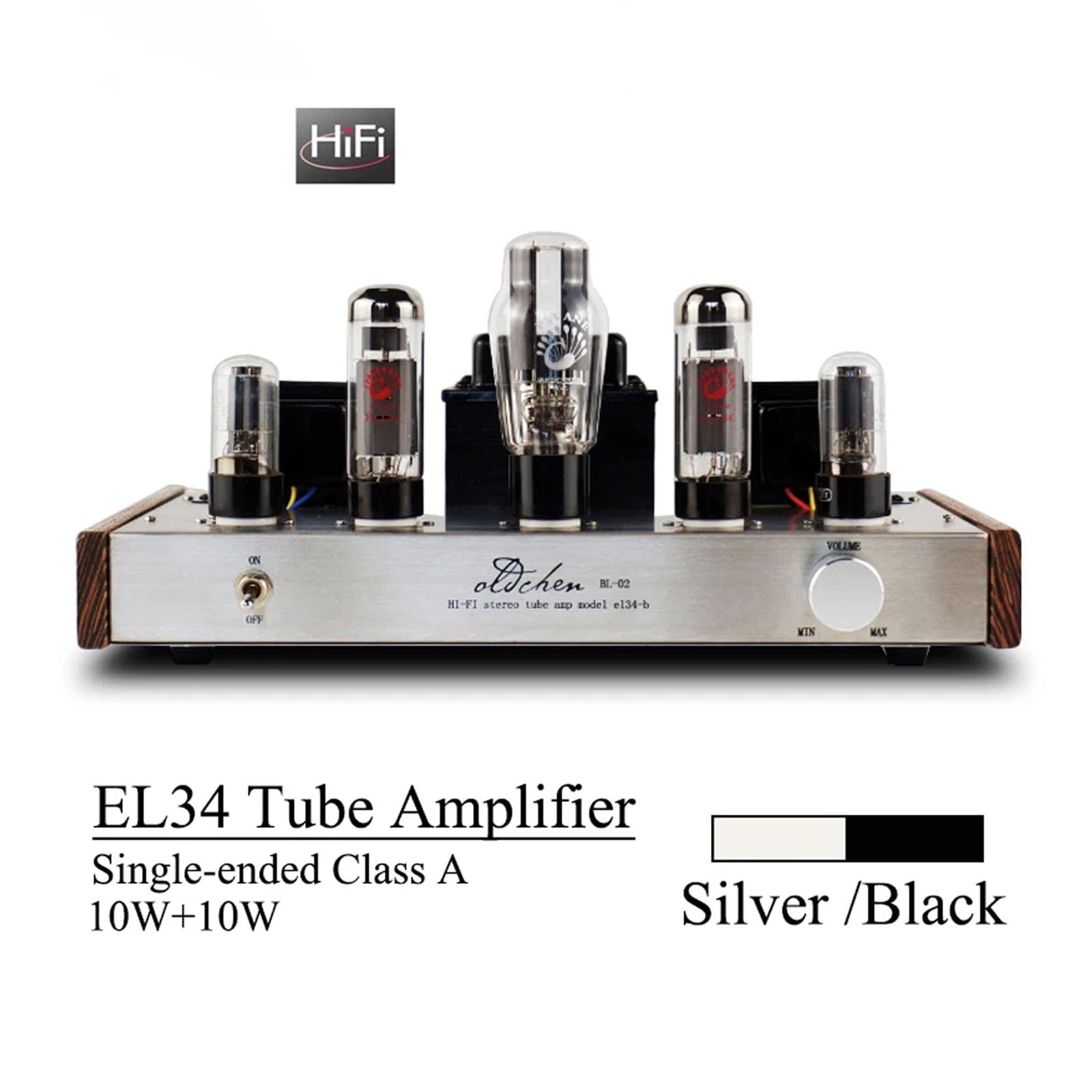 EL34-B Tube Amplifier Pure Class A Home Theatre Vacuum Tube HiFi Power Amplifier 10W, Black (Sliver)