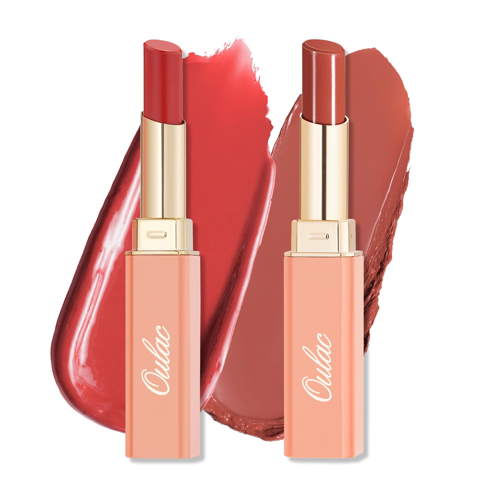 Oulac Apple Red Lipstick & Apricot Peach Lipstick, Moisturizing Lipsticks for Dry Lips Medium Coverage