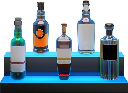 Miniatura 89 de VEVOR Pantalla de botella de licor con iluminación LED, 3 niveles de 40 pulgadas, compatible con USB, estante iluminado de bar para el hogar