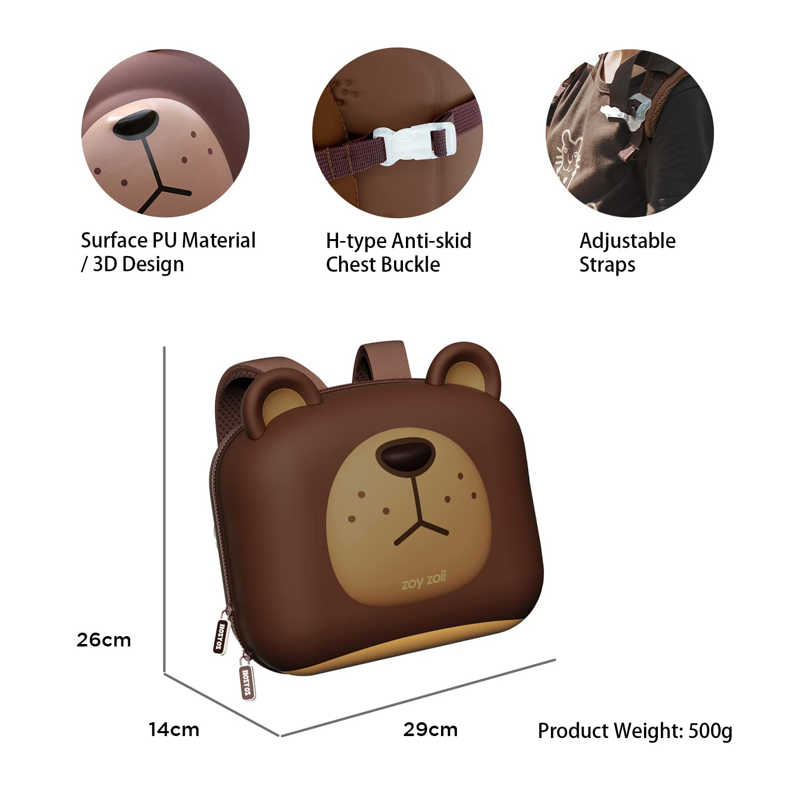 Zoyzoii Zaino per Bambini - Zaino Asilo Bambino Animale Scuola Borsa Zainetto Bambina da 2 a 8 Anni Idee Regalo per Ragazza e Ragazzo per Compleanno,Nuovo Semestre,Viaggi