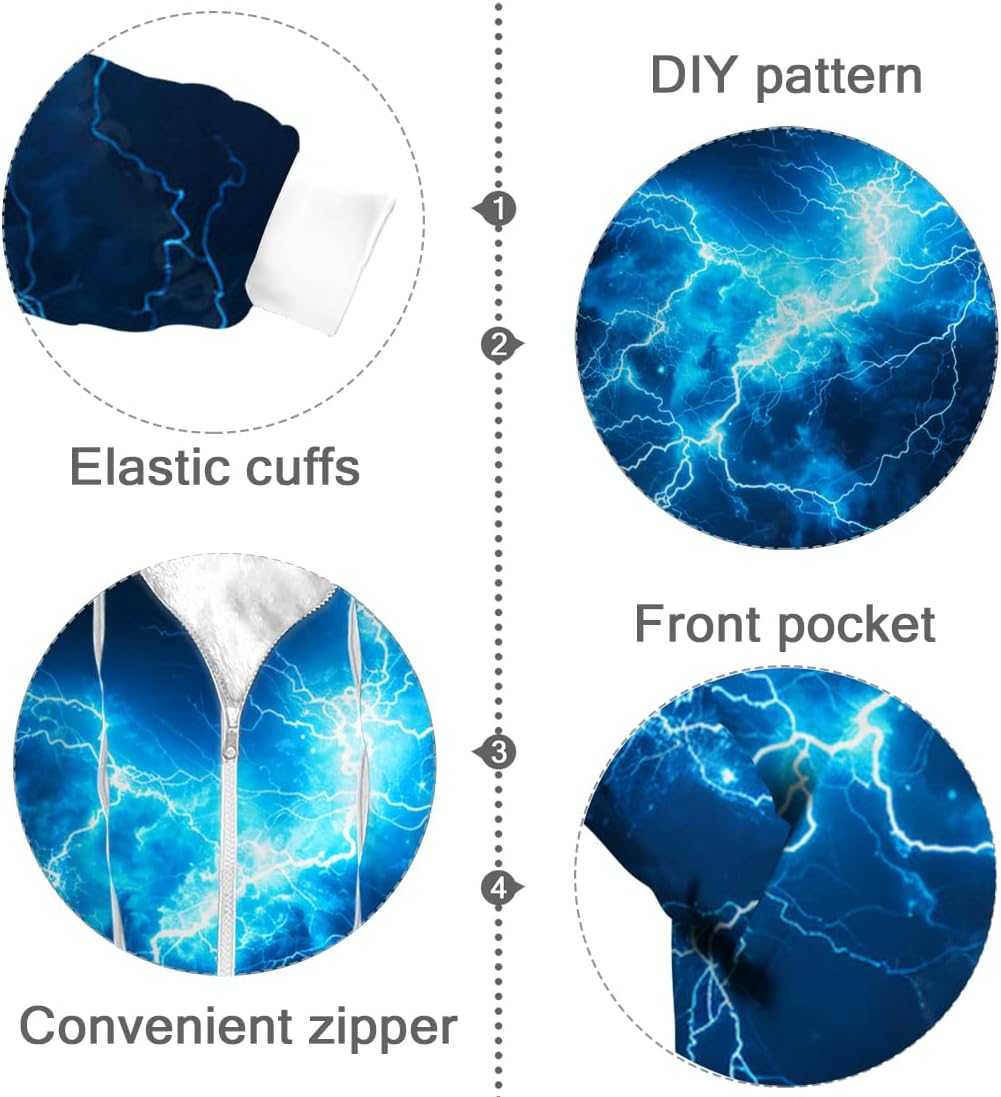 Men's Lightning Winter Coats Fleece Lined Jackets 3D Graphic Full Zip Up Jacket Gifts for Him Her