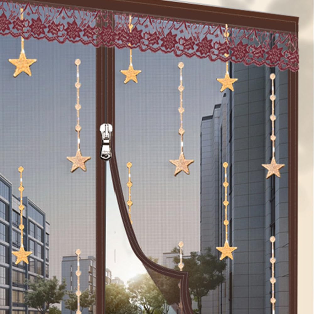 DOTBUY-SHOP Window Netting for Insects, Self-Adhesive Fly Screens for Windows, Mosquito Net Fly Curtain Insect Mesh Bug Net, Easy Installation Cat Window Guard (Brown Stars,140x150cm) โ image 1
