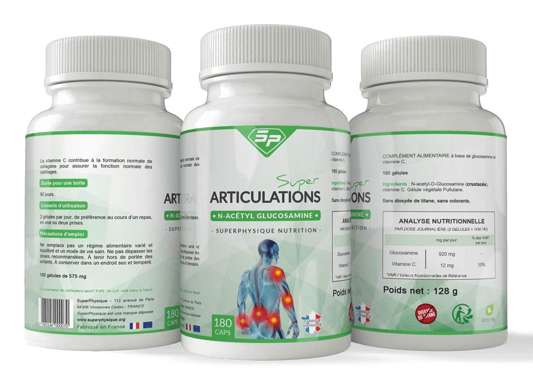 SUPER ARTICULATIONS contre les douleurs articulaires • 100% N-Acétyl-D-Glucosamine • PROUVÉ SCIENTIFIQUEMENT • Made in France • Pour 3 MOIS • SuperPhysique Nutrition
