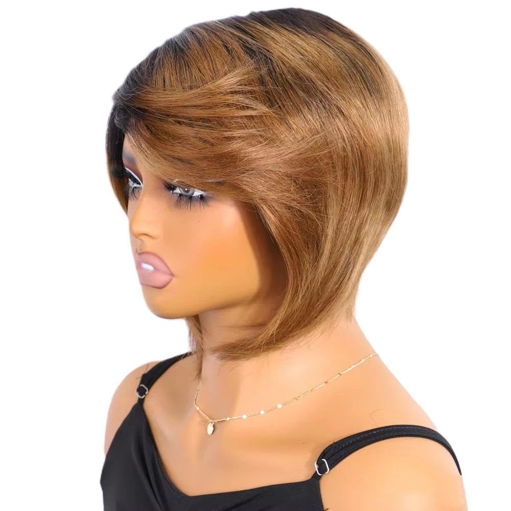 Haarpflege Rote Farbe Leimlose Kurze Gerade Bob-Perücke Mit Knoten 100% Echthaar Für Frauen(5)