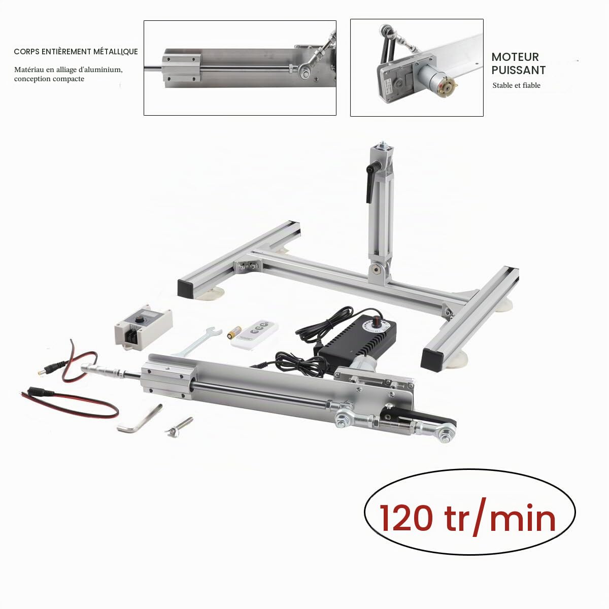 Actionneur linéaire Moteur à piston de levage CC 24 V Hub réglable 30-150 mm 120 tr/min Force de poussée 1-10 kg Moteur linéaire DIY Cycle Reciprocating avec télécommande Régulateur de vitesse