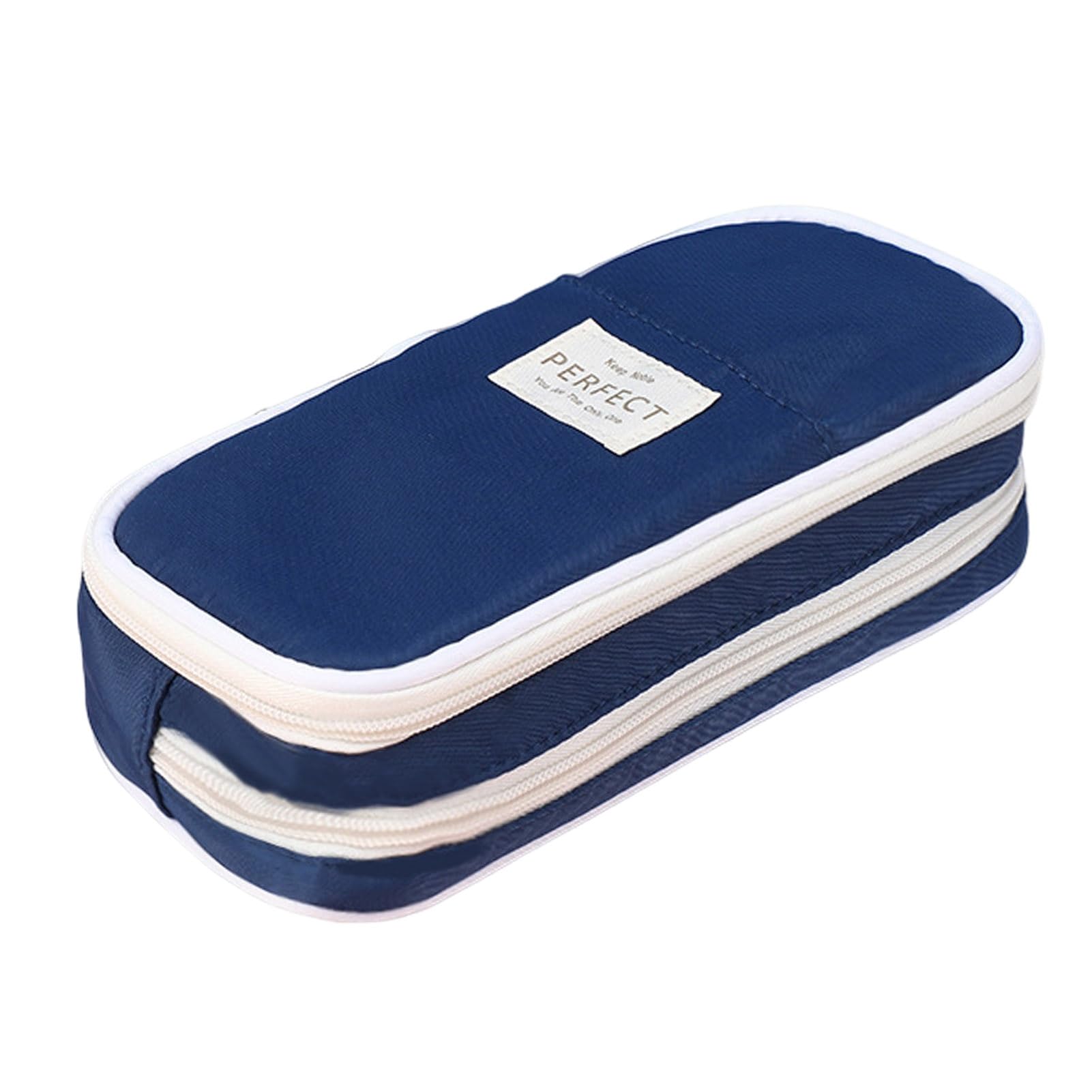 karelwui Estuche de gran capacidad con múltiples compartimentos de almacenamiento, organizador de bolígrafos grandes, cierre de cremallera, doble capa, duradero, impermeable, para la escuela, azul