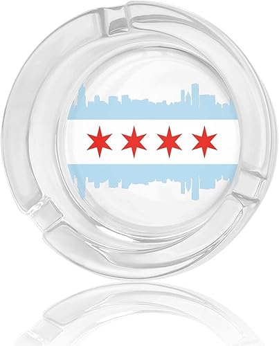 Miniatura 3 de Cenicero de cristal con bandera de la ciudad de Chicago, diámetro de 3.3 pulgadas, placa transparente para cigarrillos para el hogar, oficina, mesa,