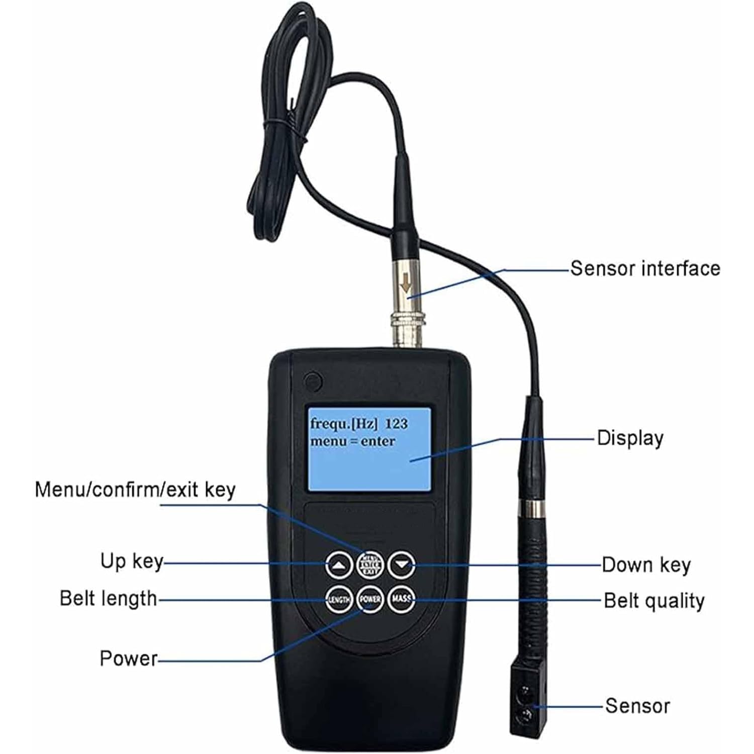Tester napięcia pasa, cyfrowy tensjometr z podświetlanym wyświetlaczem LCD, mierzy wibracje i napięcie pasa, funkcja automatycznego wyłączania, konwersja metryczna/calowa