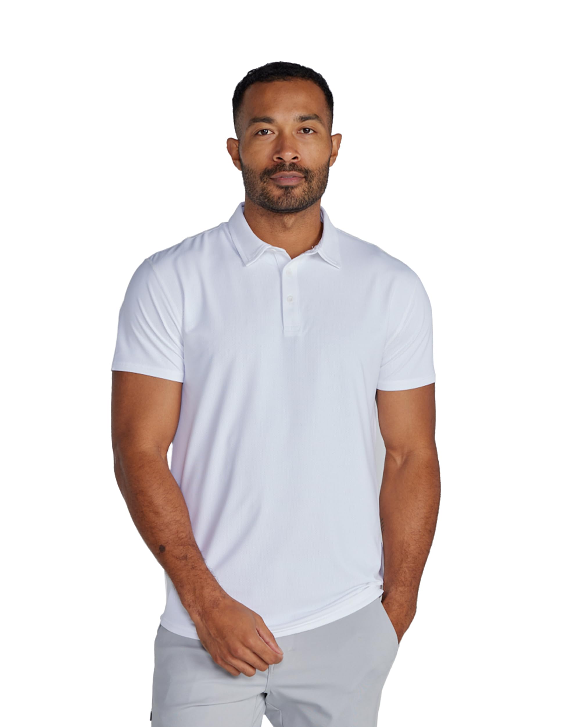 BYLT Basics - Active Drop-Cut Polo Shirt for Men - Moisture-Wicking, 4-Way Stretch Performance Fabric, Short Sleeve Polo X-Large White
