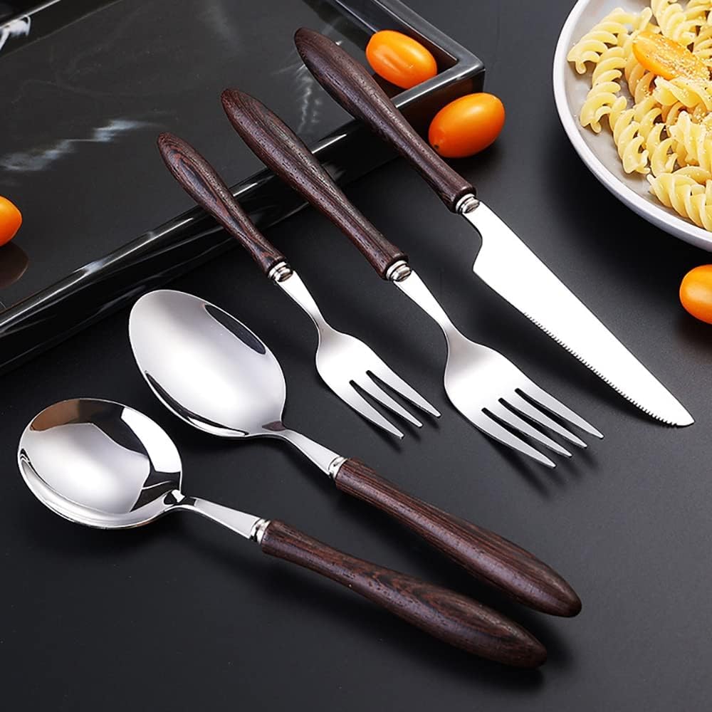 Genérico Juego De Cubiertos De 40 Piezas, Cubiertos De Madera De Acero Inoxidable, Cubiertos Aptos para Lavavajillas, Juego De Cubiertos para 8 Personas