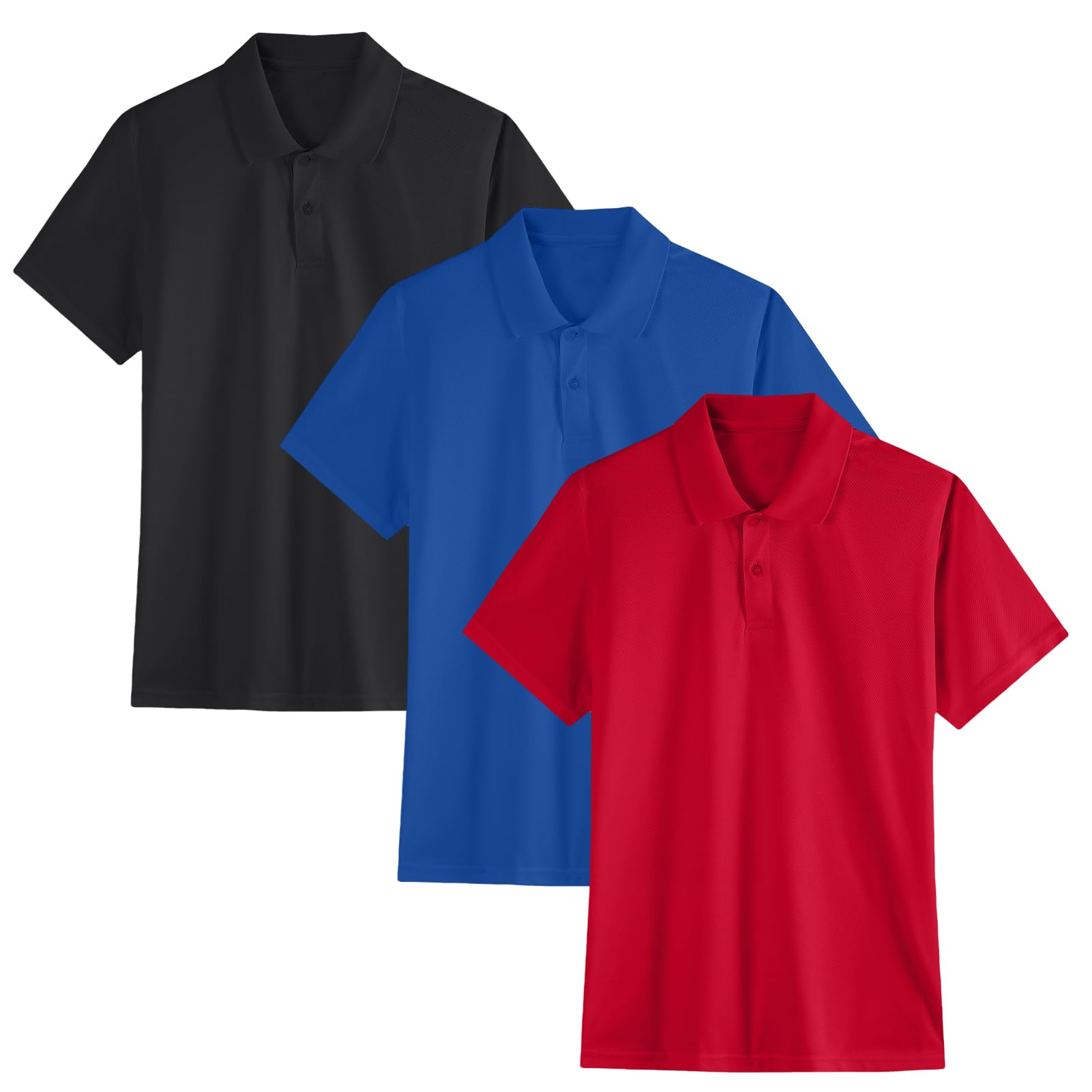 3 Pack Boys Youth Kids Polo Shirt Mesh Athletic Quick Dry Short Sleeve Golf Shirt Moisture Wicking Active Tops(Age 5-16)