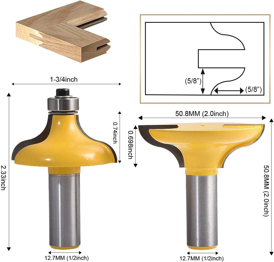 HOHXEN 2 Pcs Entry Door for Long Tenons Router Bit 1/2" Shank woodworking cutter Tool - Image 2