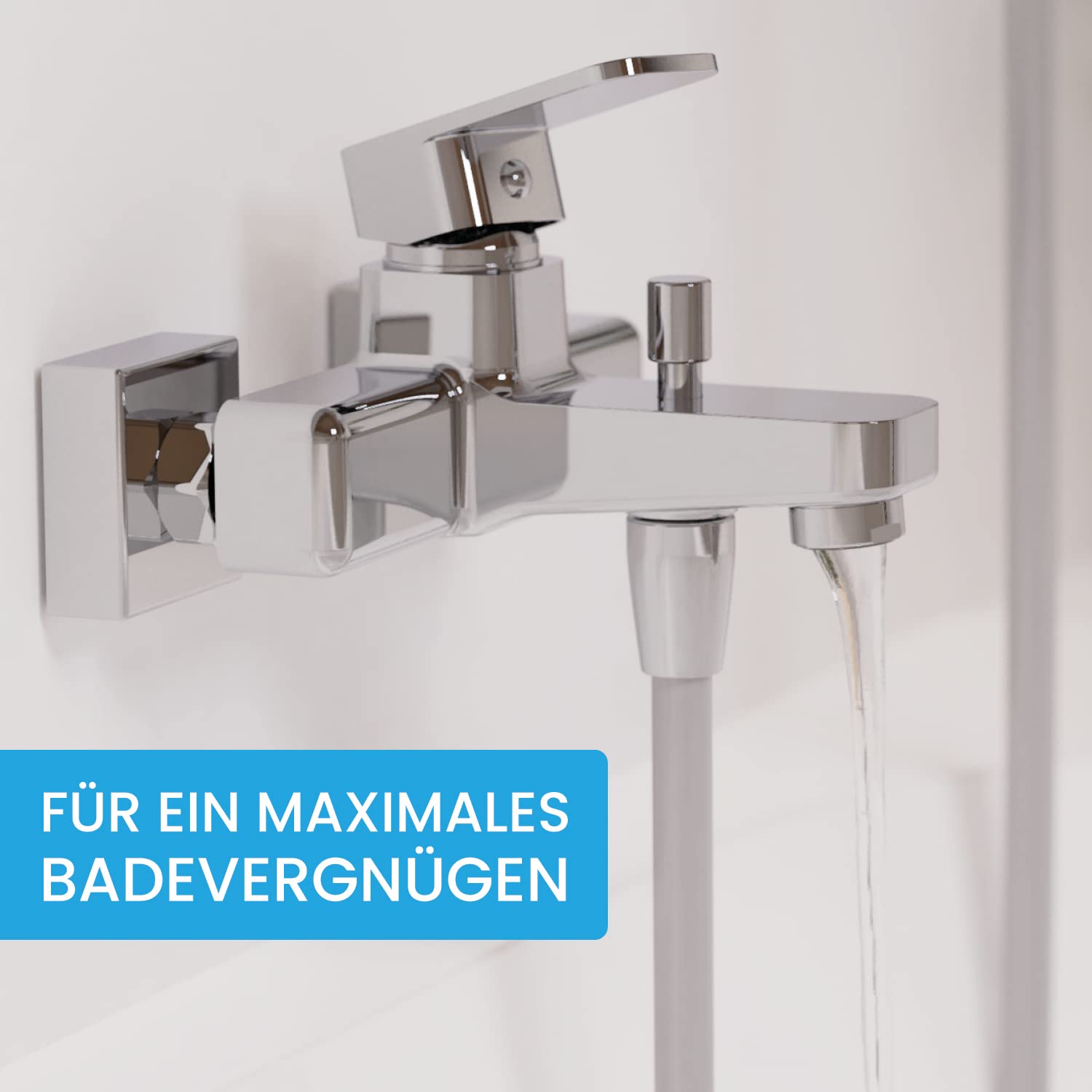 Bächlein Universal Badewannenarmatur Junias in Kantigem Design – Wannenbatterie Komplettset inkl. allem Zubehör – Einhand-Wasserhahn für die Badewanne Chrom – eckig