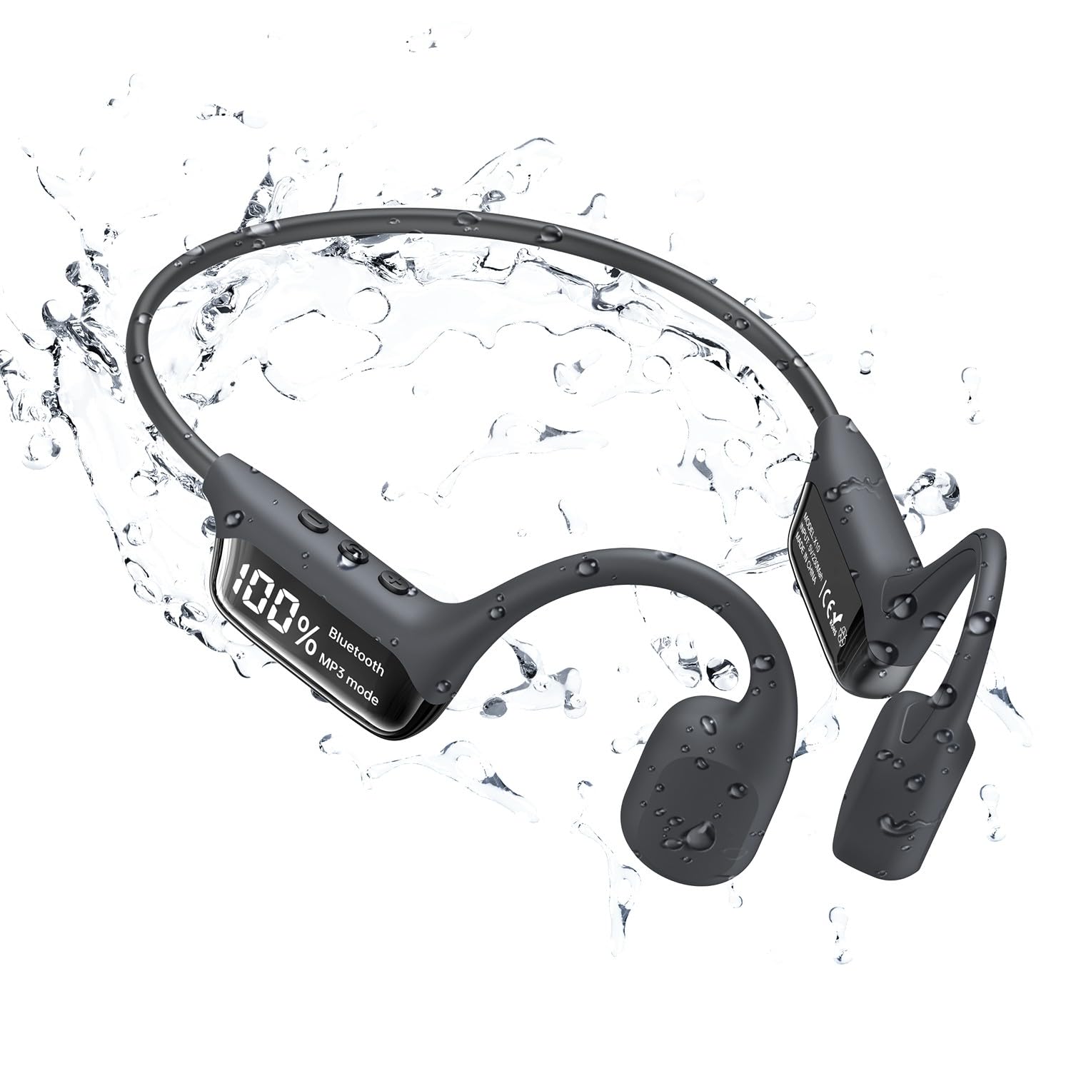 Uiosu Qunnecard Bone Conduction Swimming Headphones with LED Display, Bluetooth 5.4 Wireless Underwater Headphone, IPX8 Waterproof & Sweatproof, Cycling(32G, Black)