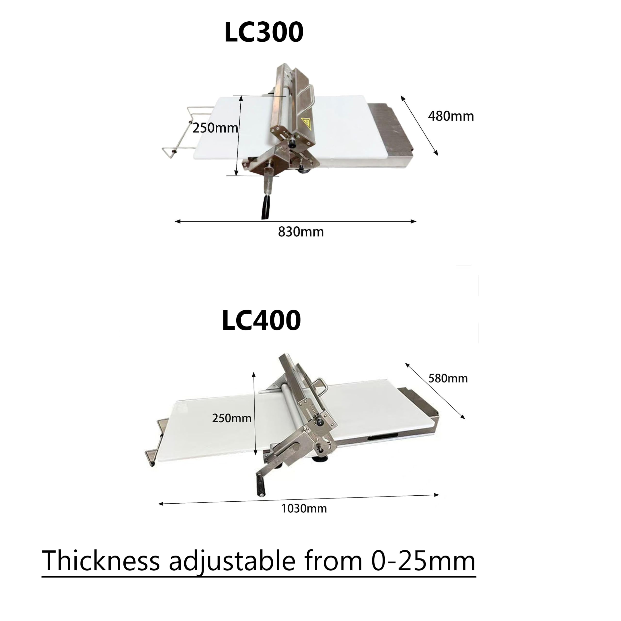 SXHEYUY Machine À Manivelle pour Laminer La Pâte, Laminoir À Pâte Commercial Industriel, Laminoir À Pâte Pliable, Compact, Épaisseur Réglable 0 À 25 Mm pour Boulangerie, Pizza, Croissant,Argent,LC300