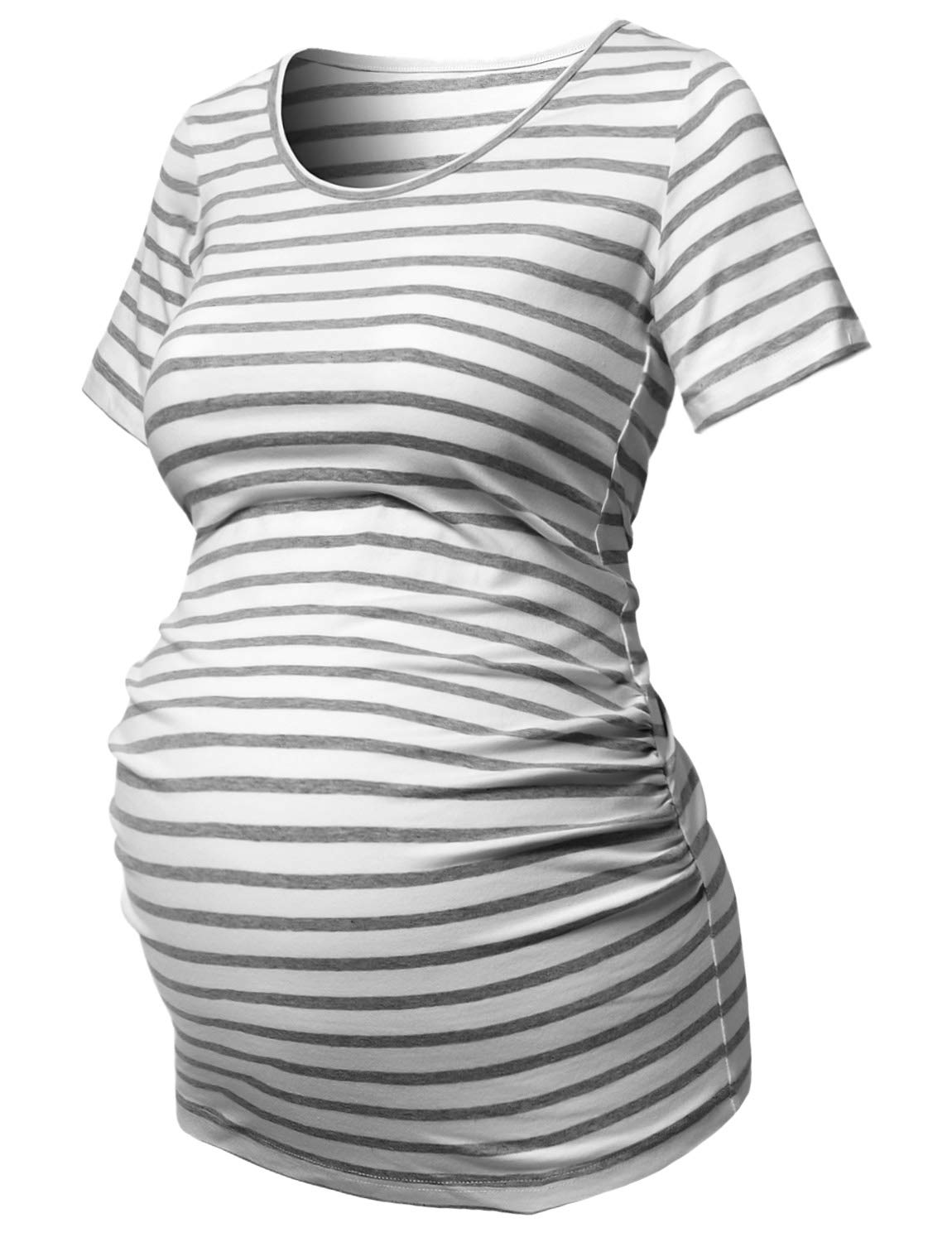 GINKANA Short Sleeve Maternity Tops Shirts Floral Ruched Sides Casual Mama Pregnancy Blouses Clothes