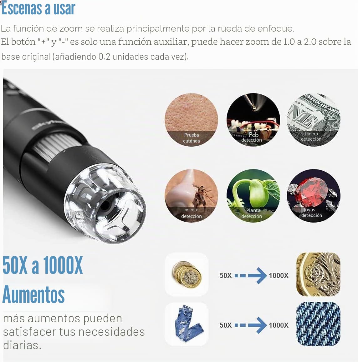 Microscopio Digital WiFi, microscopio Skybasic con Aumento de 50X a 1000X 1080P, microscopio Digital portátil con 8 LED para Android e iOS, Windows Mac