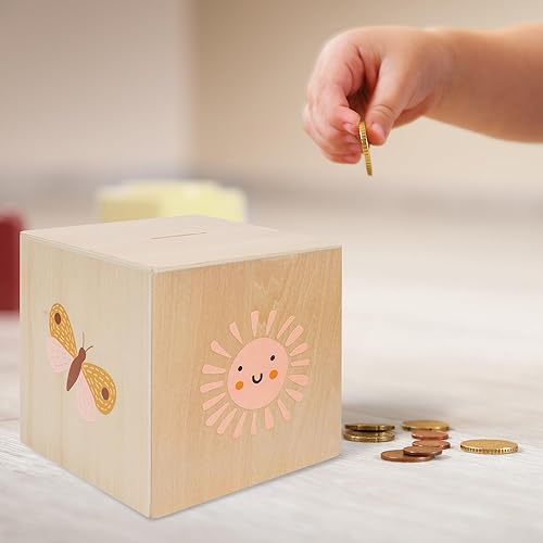 Miniatura 3 de Alcancía de madera para niños – Banco de monedas bellamente hecho que anima a empezar a ahorrar dinero temprano – Un gran regalo para niñas y niños