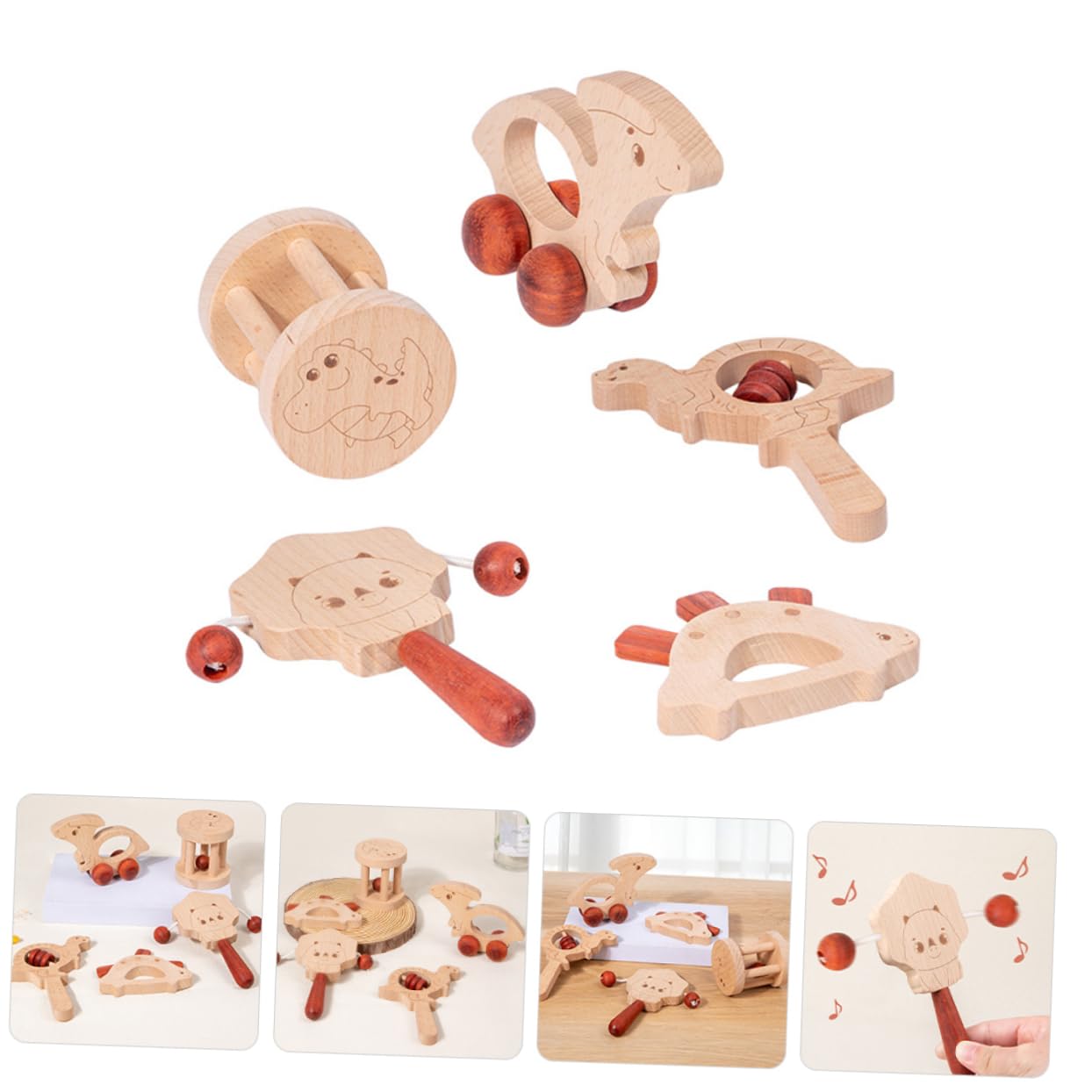 BESTonZON Sonagli in Legno per Ragazzo Ragazza Piccoli, Set Portatile da 5 Pezzi Suono Delicato, Stimola Coordinazione e Divertimento, Giocattoli Educativi per Ragazzo Ragazza e Palestra