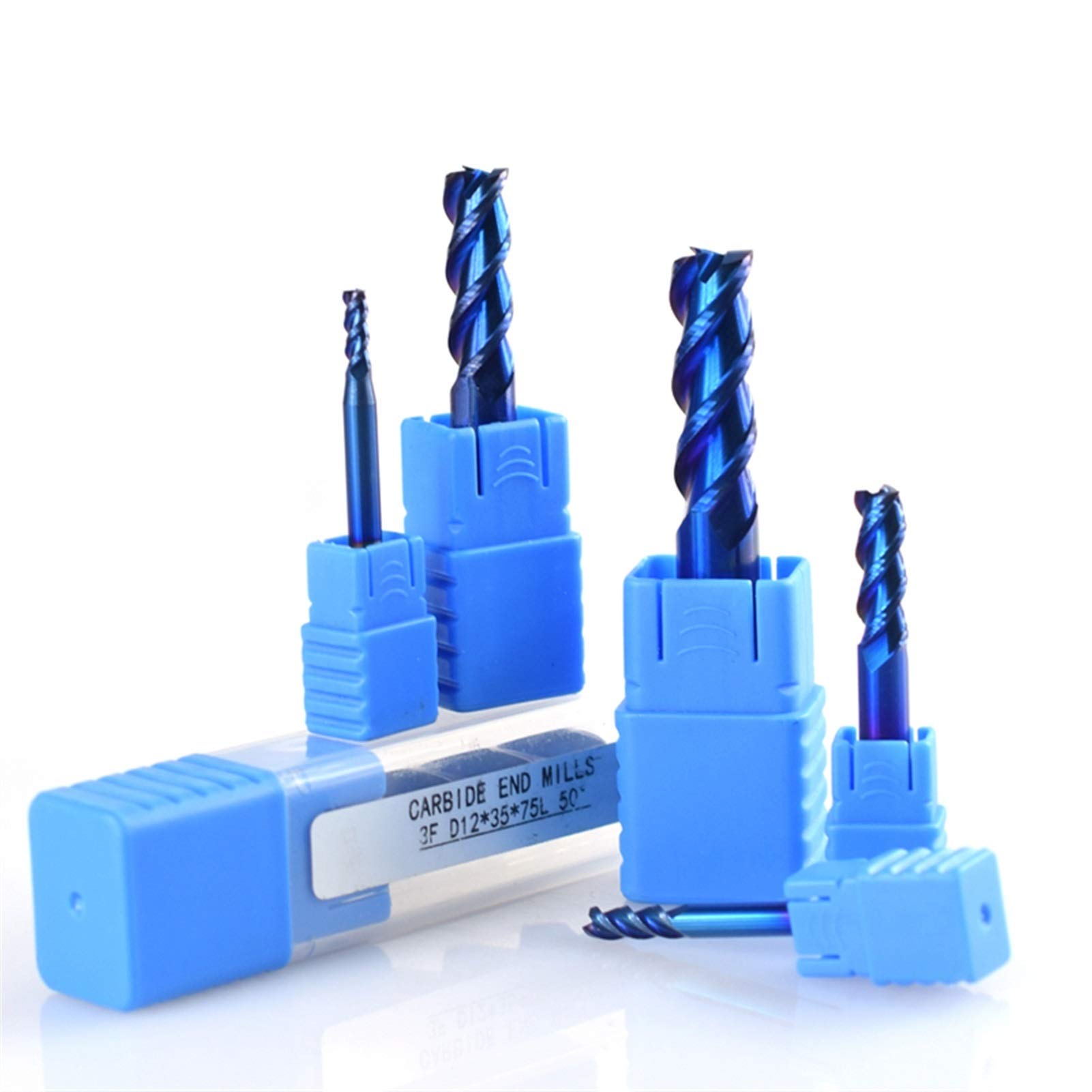 Frezy walcowo-czołowe, frezy CNC, Trzpień 1-12 mm Powlekane na niebiesko 3-ostrzowe frezy z węglików spiekanych Frez do cięcia aluminium Frez spiralny Frez palcowy CNC 1 szt., akcesoria do narzędzi dl